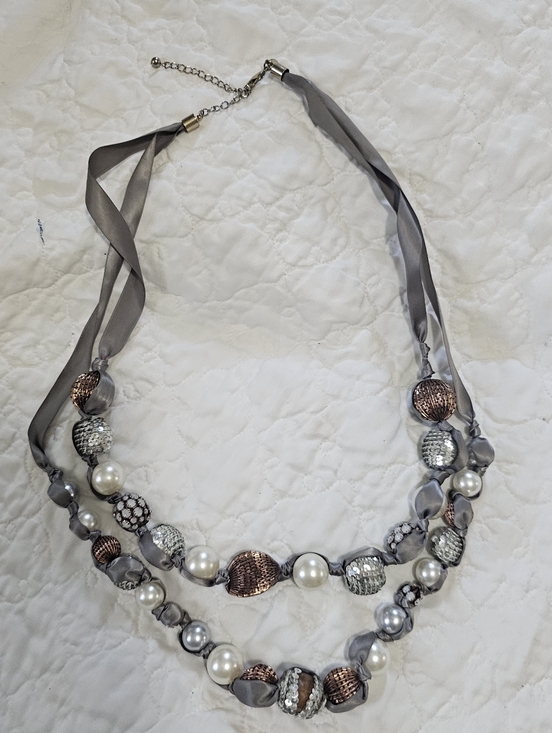 Chico's Jewelry - Chicos Elegant Silver and Rose Gold Beaded Satin Necklace - Women Jewelry